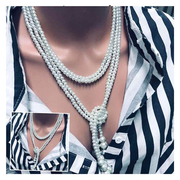 

artificial pearls triple long chains vintage luxcury women necklace, Silver