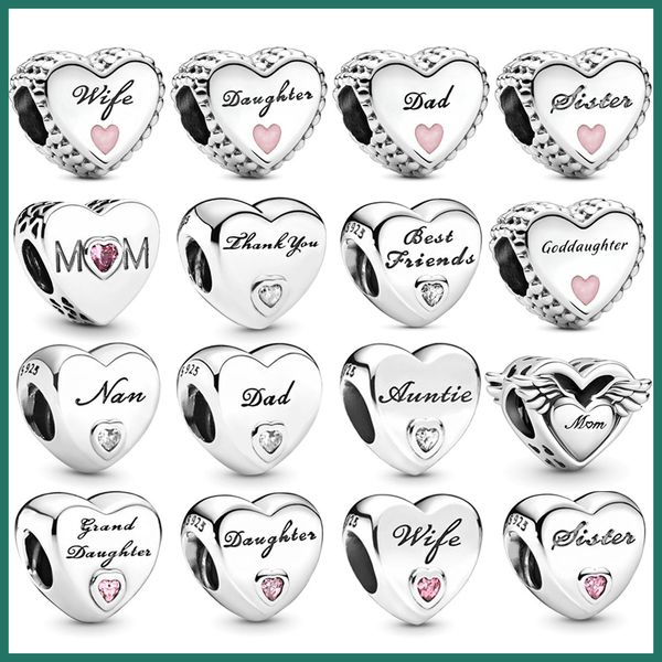 

new in mother's day charm daughter wife friends hearts charms 925 sterling silver beads fit original pandora bracelets diy gift luxury, Bronze;silver