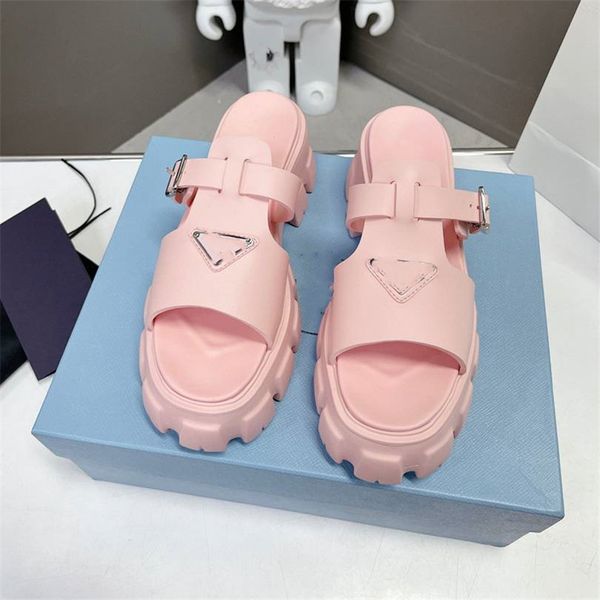 

fashion women's sandals 2023 pradity luxury brand letter logo summer women's high heels men's casual student flats 04-017, Black