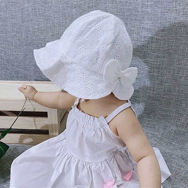 

caps 0-18m summer baby girl s cute hollow lace bowknot outdoor bucket newborn sun hat flower solid color toddler sunscreen cap p230424, Yellow