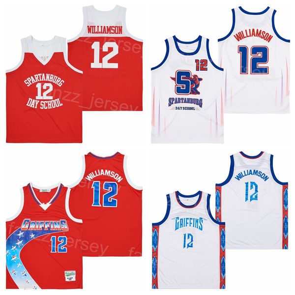 

high school basketball 12 zion williamson jersey movie 1 spartanburg day griffins alternate team orange white hiphop breathable sport hiphop, Black