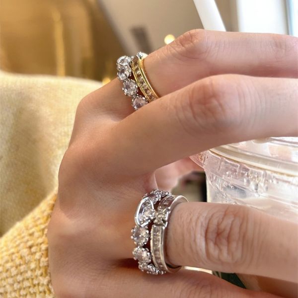 

cluster rings 2023 fashion women metal party classic zircon planet detachable jewelry super flash combination ring 230424, Golden;silver