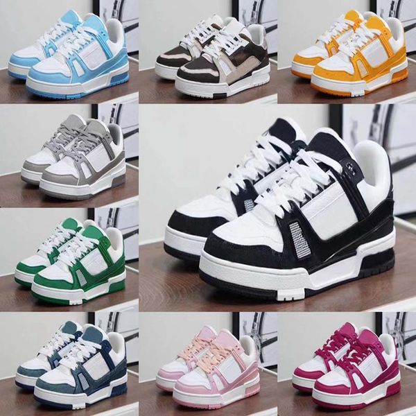 

New designer shoes Logo Embossed Trainer Sneaker white black sky blue green denim pink red luxurys mens casual sneakers low platform womens trainers Size 36-45, Silver