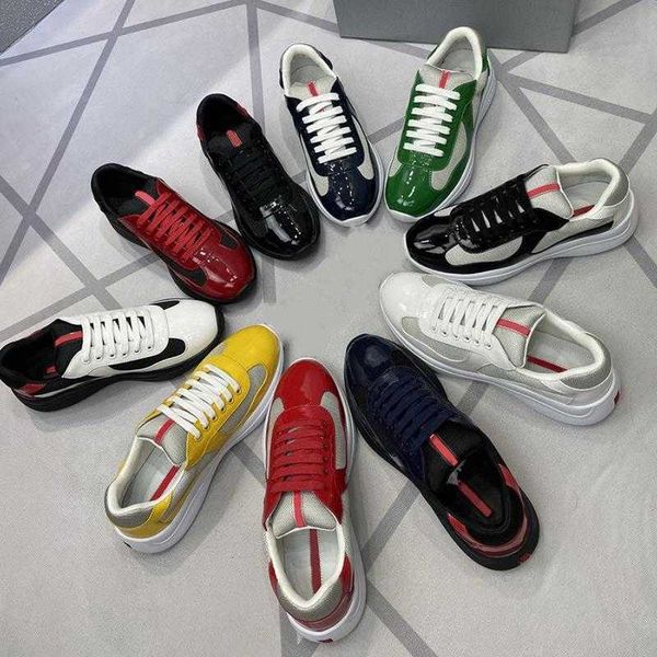 

men's america's cup sneakers - patent leather flat shoes with rubber bottom, designer red and blue mesh lace-up nylon casual shoes, Black