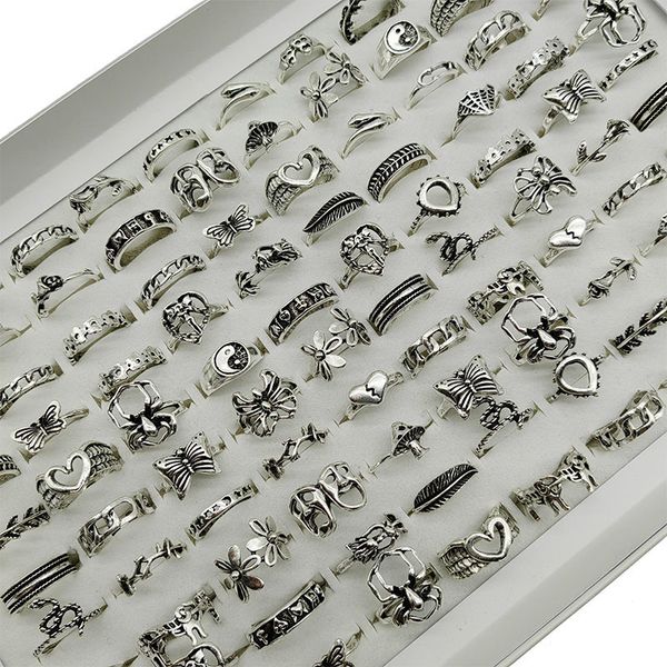 

cluster rings 30pcs lot factory wholesale alloy finger for women big flower cutout skull spider animal leaf love snake jewelry 230424, Golden;silver