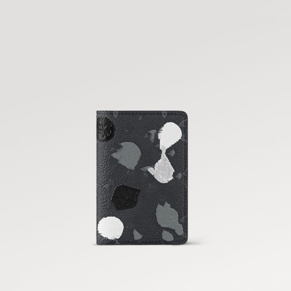 

explosion women's yk pocket organizer m81928 money clips black and silver eclipse coated canvas 3d painted dots print 3 card slots outs