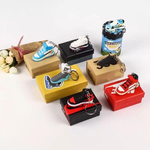 

fashion designer stereo sneakers keychain 3d mini basketball shoes key chain men women kids key ring car bag pendant birthday party gift wit, Silver