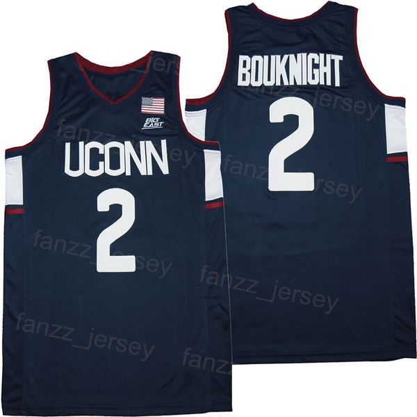 

college uconn huskies jersey basketball 2 james bouknight men university team color navy blue away breathable pure cotton for sport fans shi, Black