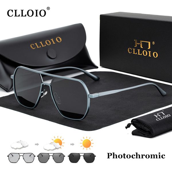 

sunglasses clloio fashion aluminum pochromic sunglasses men women polarized sun glasses chameleon anti driving de sol 230422, White;black