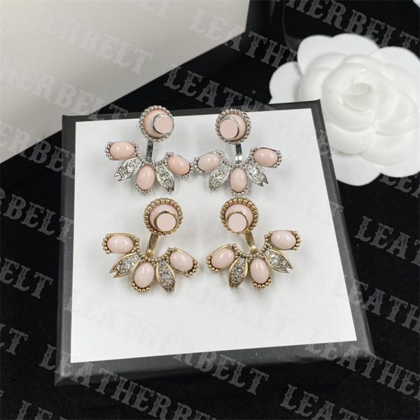 

luxury rhinestone earrings double letter ear stud fashion womens wedding party ear jewelry with box, Golden;silver