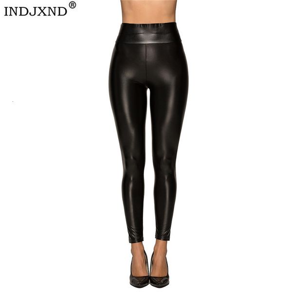 

women's leggings indjxnd artificial leather long legs women's black elastic push up high waist pants waterproof knitted fitness ti