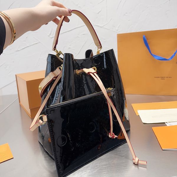 

designer women neonoe drawstring bucket shoulder bag france luxury brand l patent leather monograms embossing crossbody bags lady adjustable