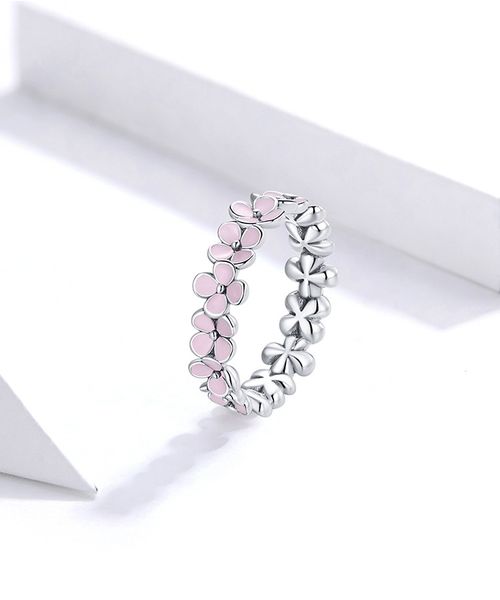 

trendy 925 silver sterling pink enamel daisy flower rings for women sweet cute finger ring wedding fine jewelry gift