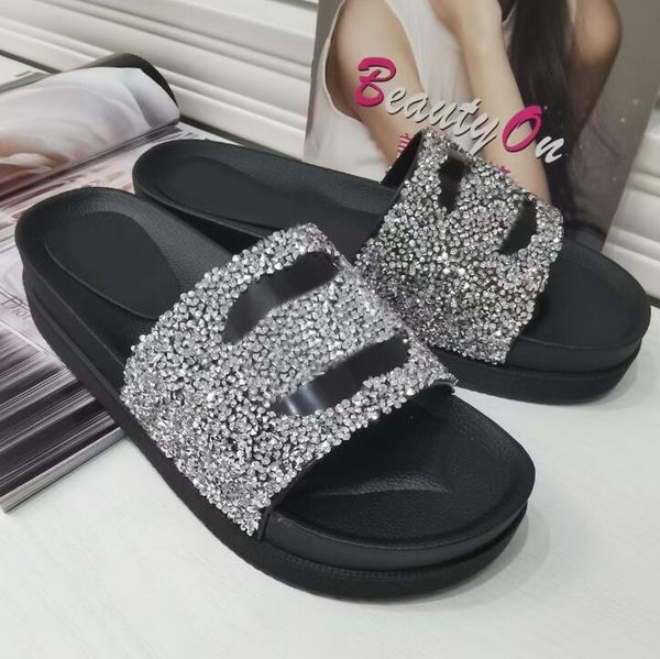 

new summer beach womens slippers designer high-end luxury high sole sandals home outdoor fashion, Black