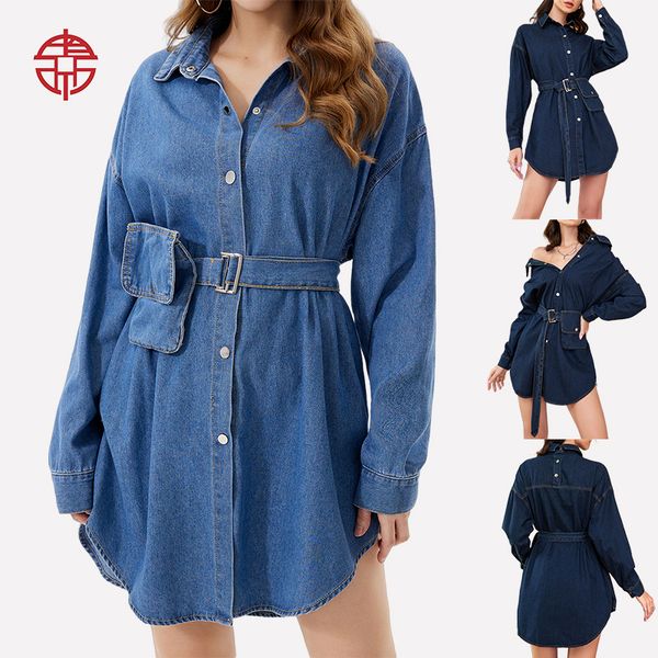 

women's denim shirt design sense loose waist closed backless multi-wear bag, White