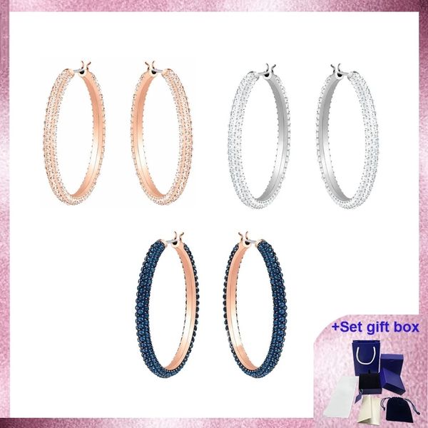 

swa fashion charm earrings stone hoop earrings, pave, large, white, rose gold-tone plated exquisite gift box, Golden