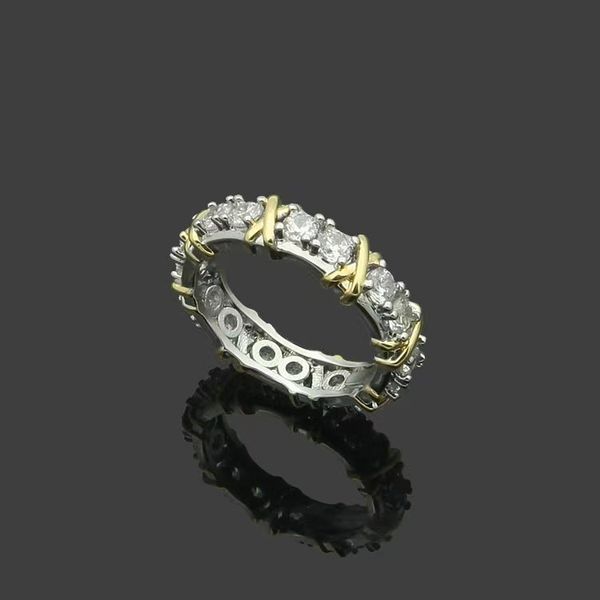 

2023 brand fashion t crystal couple ring for women's new product charm between gold full of diamond rings high-quality designer ring je, Silver