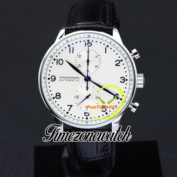 

40.9mm portugieser chronograph quartz mens watch 371446 mens watch white dial steel csse blue leather strap satch new watches timezonewatch, Slivery;brown