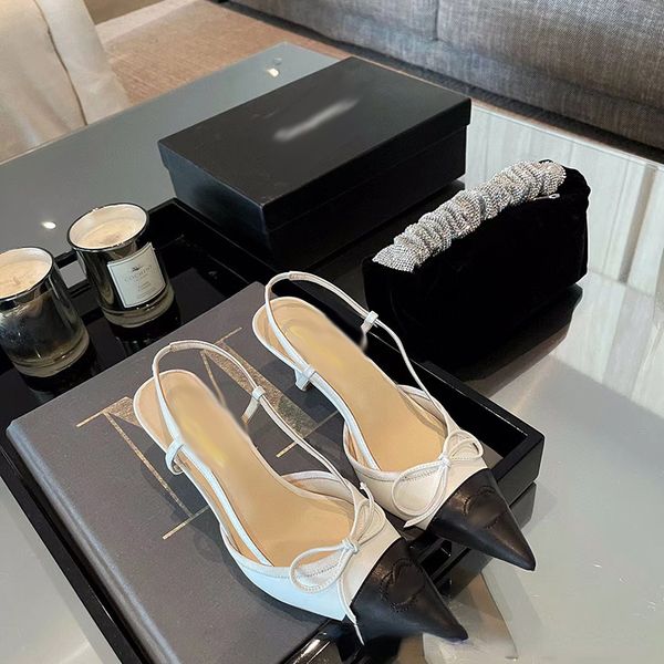 

europe and the united states small fragrance bow sandals 6cm female 2023 new fashion patchwork color pointy back empty stiletto heels, Black