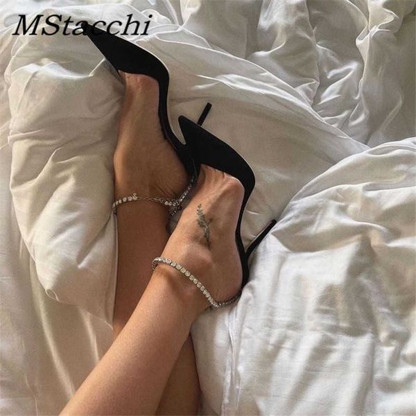 

nxy sandals luxury rhinestones chains women pumps designer high heels summer ankle strap party shoes star style wedding prom 230406, Black