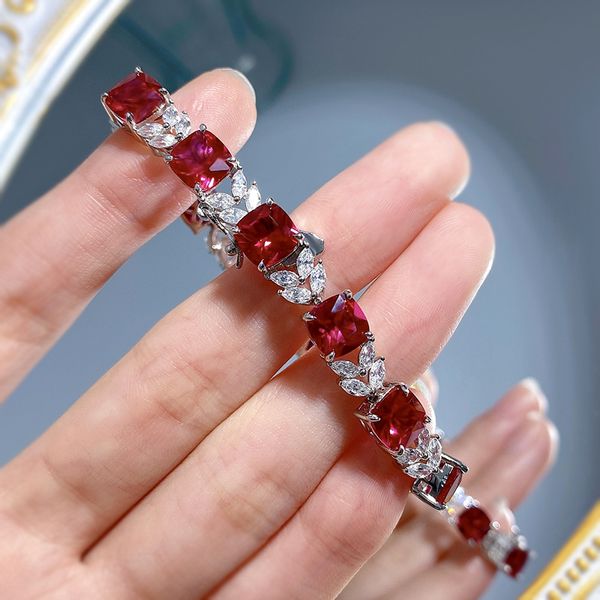 

charm ruby moissanite bangle bracelet 100% real 925 sterling silver wedding bracelets for women trendy promise party jewelry, Golden;silver
