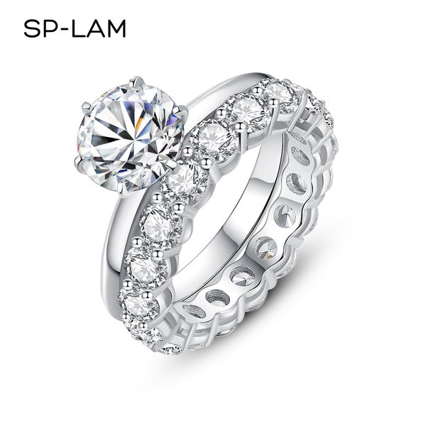 

solitaire ring 2ct ring set luxury stackable big diamond silver 925 women engagement bridal wedding bands with certificate anillos 230422, Golden;silver