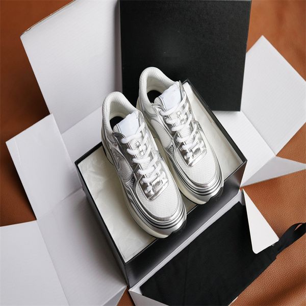 

designer casual shoes women calfskin designer sneakers fashion increasing platform shoe leather silver gray silver horn woman's shoe wi