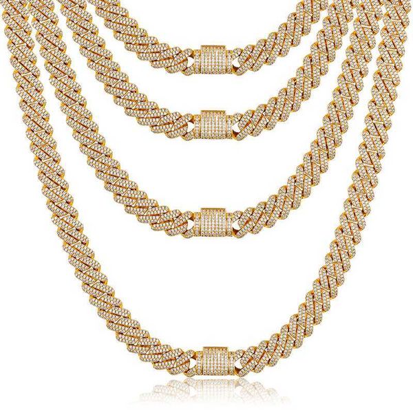 

drop shipping erkek kolye 14mm 18k gold plated cuban link chain iced out zircon diamond necklace, Silver