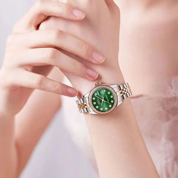 

20 selling women's watch 28mm automatic movement gold stainless steel women's watch 2813 movement diamond ring ladies expensive wa, Slivery;golden