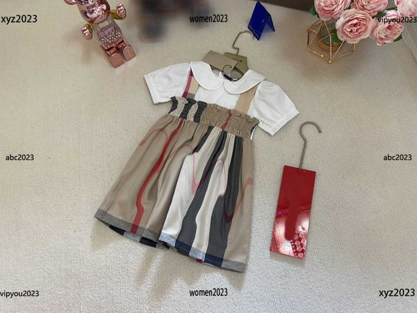 

luxury designer baby dress summer girl short sleeved dress strap embellishment dress fashion letter printing skirt new produc, Red;yellow