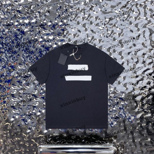 

xinxinbuy men designer tee t shirt 23ss flocking letter chain short sleeve cotton women black yellow blue green xs-2xl, Black;brown