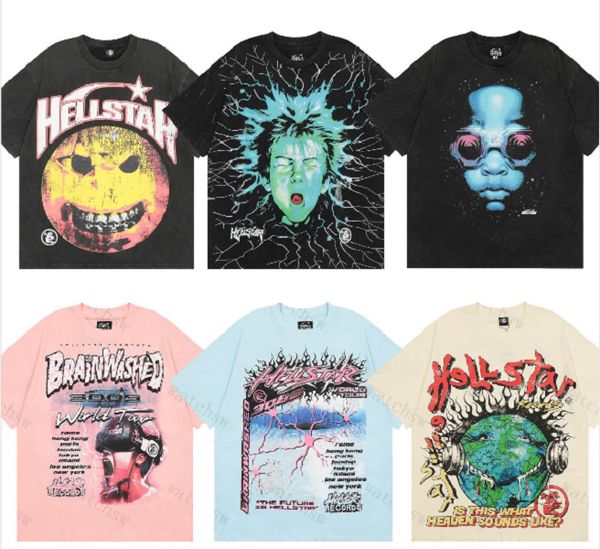 

American fashion brand Hellstar Abstract body adopts fun print vintage high quality double cotton designer casual short sleeve T-shirts for men and women 4MX7, 38