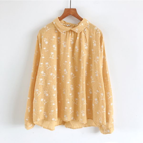

women's blouses shirts autumn women blouse japan style cute turndown collar print long sleeve loose casual shirt women 230424, White