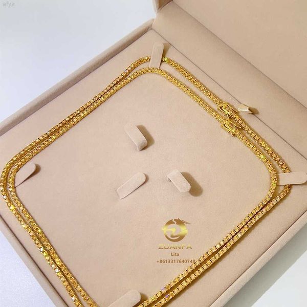 

new arrival iced out 925 sterling silver 18inch champagne moissanite color tennis chain