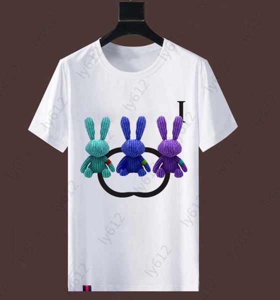 

white spring summer designer mens fashion simple casual loose fitting comfortable pure cotton brand rabbit printed round neck t-shirt men t, White;black