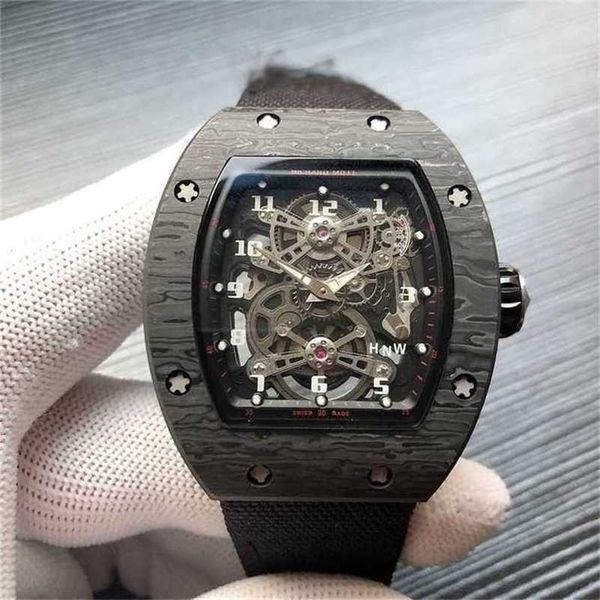 

s fiber watch men richas mill wine carbon barrel full automatics large dial mechanical milles same model rm056 etnk, Slivery;black
