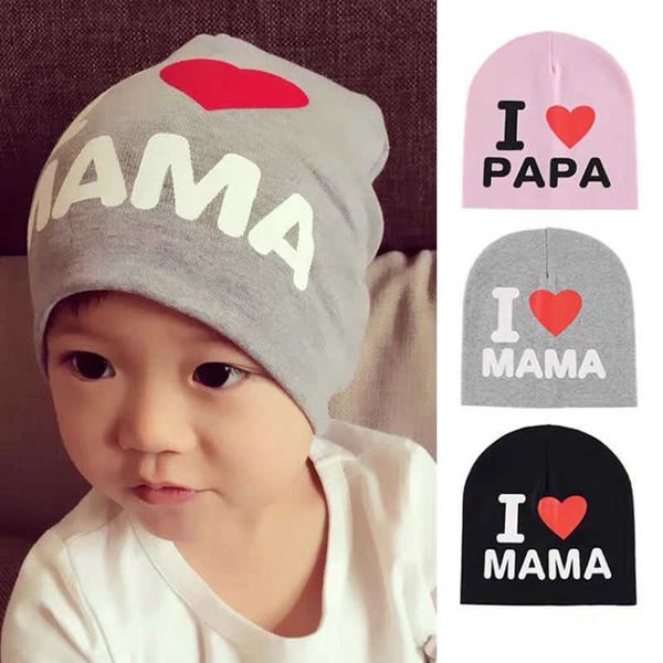 

children and s beanies knitted hat for girls baby boy girl hats i love mama papa winter cap kids accessories p230424, Yellow
