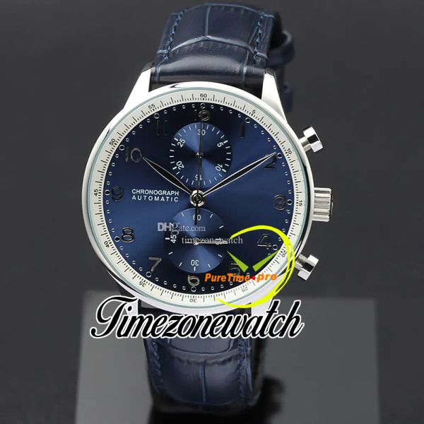 

41mm portugieser chronograph quartz mens watch 371606 mens watch blue dial steel csse blueleather strap satch new watches timezonewatch z03a, Slivery;brown