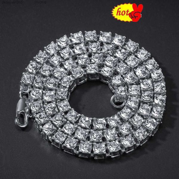 

wholesale 5mm copper zircon tennis chain 1 row necklace hip hop bling jewelry gold silver cz iced out