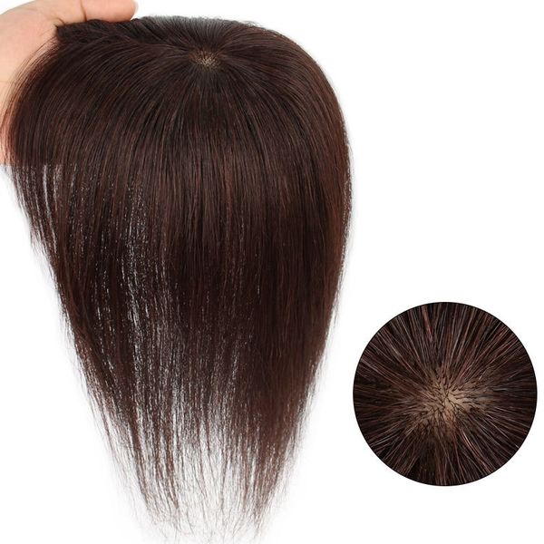 

4.7"x4.7"real human hair er with bang,skin whirl piece hairpiece clip in, Black;brown