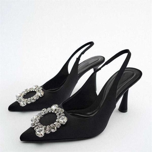 

sandals women black high heel pumps rhinestone pointed toe heeled comfort slingback for plus size heels 230406