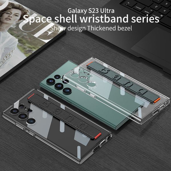 

new for samsung galaxy s23 ultra nsparent phone case creative pc backplate space wristband s23ultra protective case full cover suit