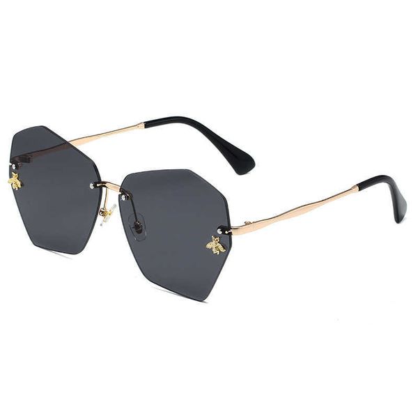 

new metal personality polygon frameless bee sunglasses, White;black