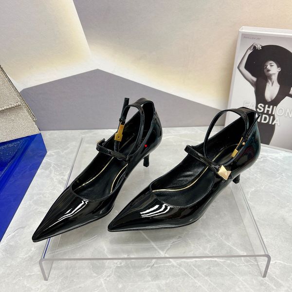 

2023 stilettos women 's shoes sandals women rhinestone chain bride dresses buckle high heels pointed toe ankle bright diamond-chain hig, Black