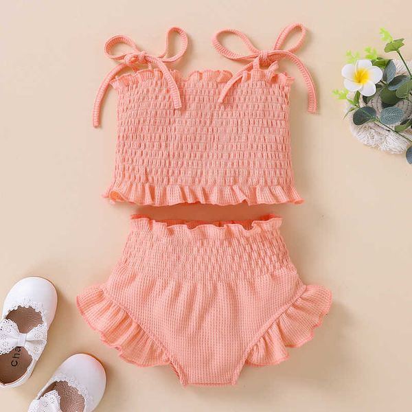

clothing sets newborn kids baby girl short sets summer clothes 2023 spaghetti strap ruched solid color shorts baby items 3 to 18 months w04, White