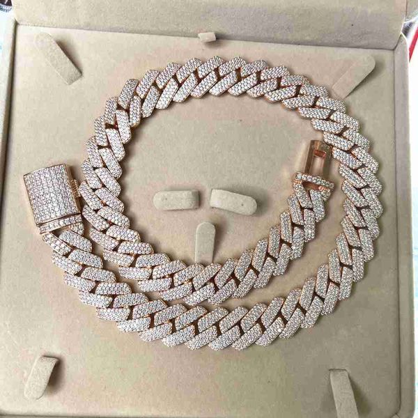 

ice out cuban chain s925 silver 18mm wide 3 row moissanite necklace