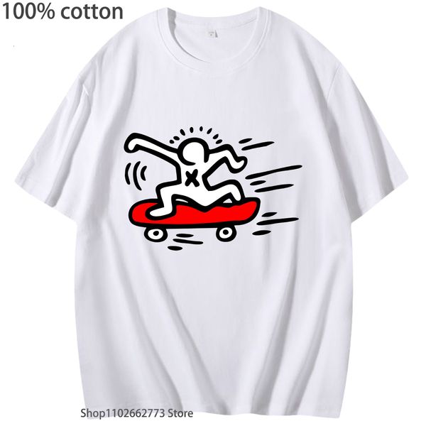 

women's t-shirt k-keith h-haring t-shirts for teen girls 100% cotton short sleeve tees anime kawaii cartoon tshirt manga men/women fash, White