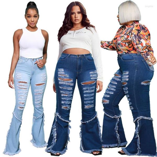 

pants plus size 2023 african women fashion jeans washed denim with holes198b, Black