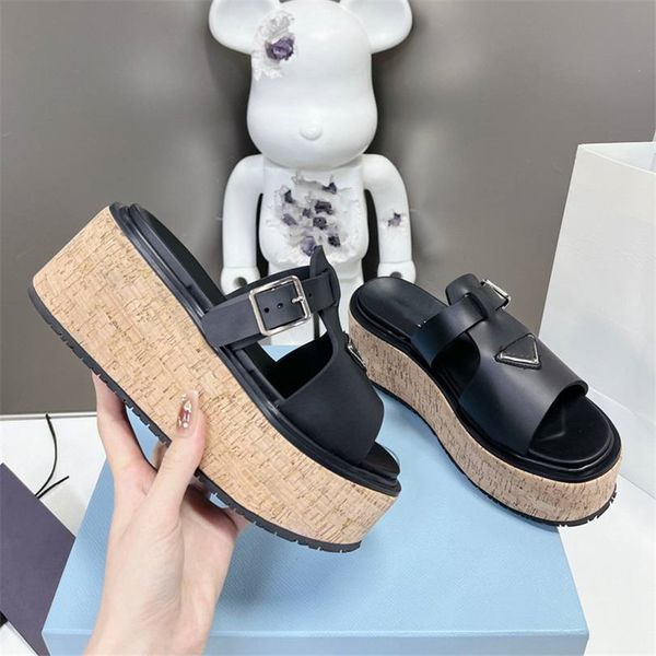 

fashion women's sandals 2023 pradity luxury brand letter logo summer women's high heels men's casual student flats 04-012, Black