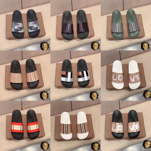 

mens womens summer slides london england sandals beach slide slippers ladies sandali firmati da donna shoes plaid print leather check stripe, Black